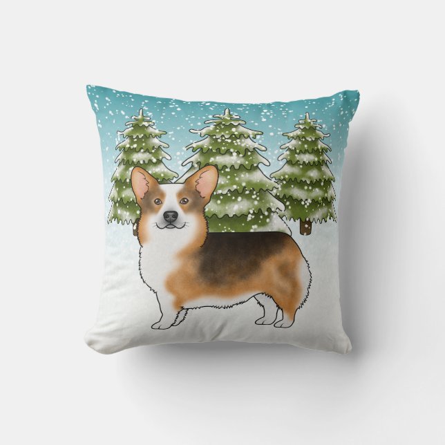 Roodharige Driekleurige Pembroke Corgi Winter Kers Kussen (Voorkant)