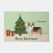 Roodharige Driekleurige Pembroke Welsh Corgi Kerst Deurmat (Voorkant)