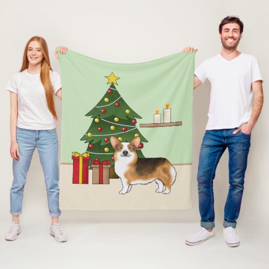 Roodharige Driekleurige Pembroke Welsh Corgi Kerst Fleece Deken (In situ)