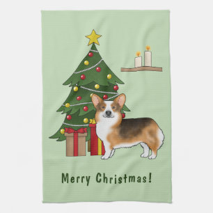 Roodharige Driekleurige Pembroke Welsh Corgi Kerst Theedoek
