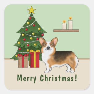 Roodharige Driekleurige Pembroke Welsh Corgi Kerst Vierkante Sticker