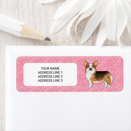 Roodharige Driekleurige Pembroke Welsh Corgi Roze  Etiket (Insitu)