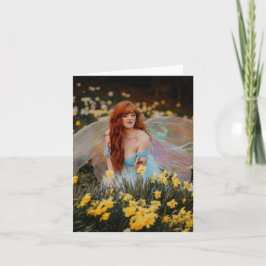 Roodharige Fairy Picking Daffodils - Gevouwen Kaar Kaart