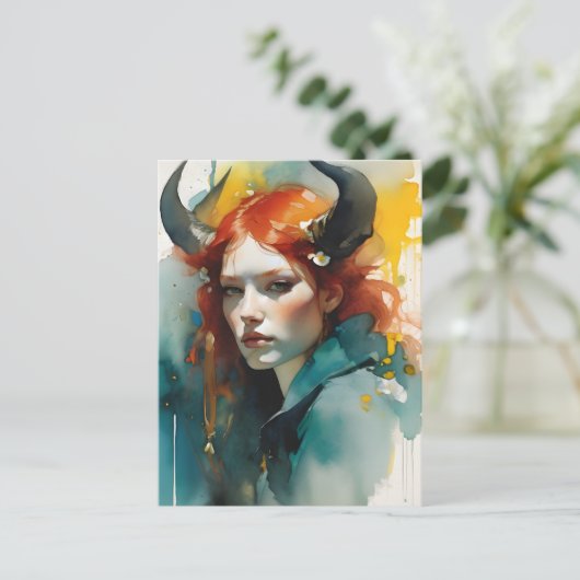 Roodharige godin briefkaart (Staand voorkant)