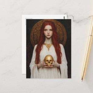 Roodharige Godin Vrouw Met Gouden Schedel Briefkaart
