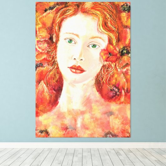 roodharige groene ogen vrouw canvas print (Insitu (Houten vloer))