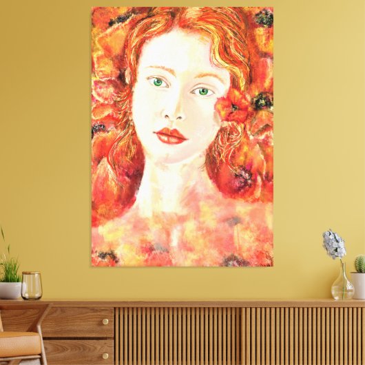roodharige groene ogen vrouw canvas print (Insitu (Woonkamer))