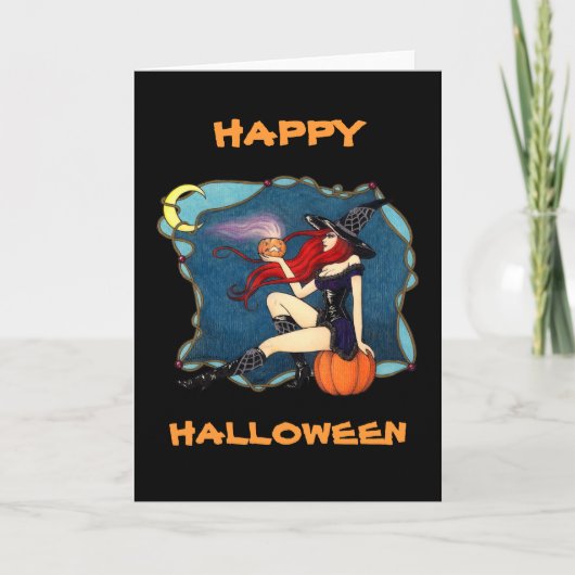 Roodharige Heks Halloween Kaart (Voorkant)