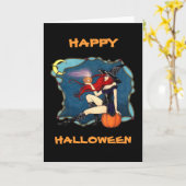 Roodharige Heks Halloween Kaart (Gele Bloem)