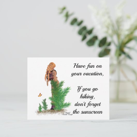 Roodharige Hiker Rugzak Pinup Meisje Briefkaart (Staand voorkant)