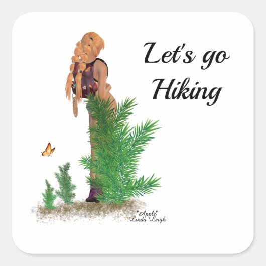 Roodharige Hiker Rugzak Pinup Meisje Stickers (Voorkant)