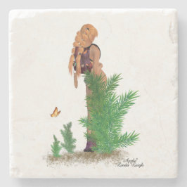 Roodharige Hiker Rugzak Pinup Meisje Stone Onderze Stenen Onderzetter