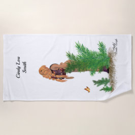 Roodharige Hiker Rugzak Pinup Meisje Strand Handdo Strandlaken