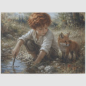 Roodharige Jongen Vos Bos Decoupage Tissuepapier (Voorkant)