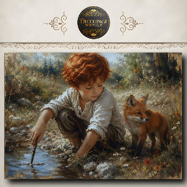 Roodharige Jongen Vos Bos Decoupage Tissuepapier