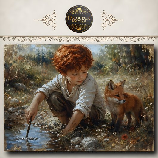 Roodharige Jongen Vos Bos Decoupage Tissuepapier