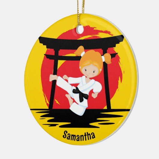 Roodharige Karate Meisje Aangepaste Kinder Naam Ke Keramisch Ornament (Links)
