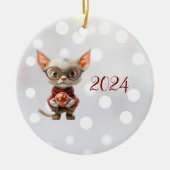 Roodharige Kerst Kat Keramisch Ornament (Voorkant)