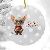 Roodharige Kerst Kat Keramisch Ornament