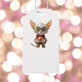 Roodharige Kerstkat Witte Gift Labels Cadeaulabel