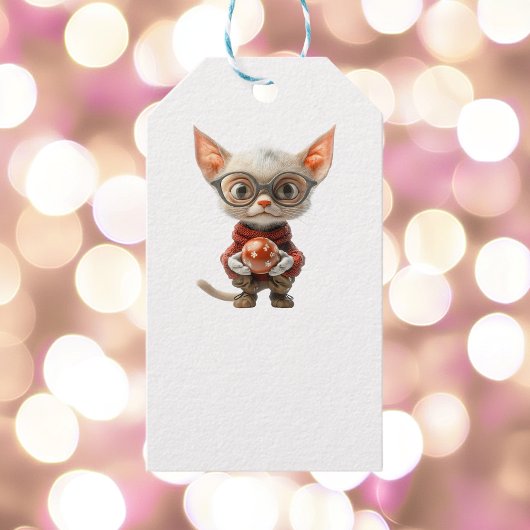 Roodharige Kerstkat Witte Gift Labels Cadeaulabel