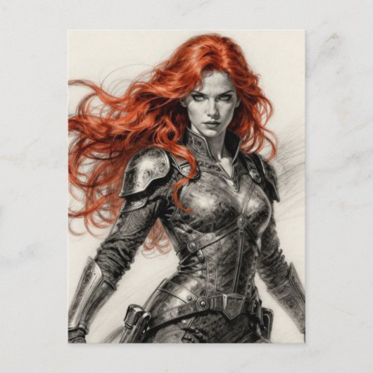Roodharige krijger vrouw briefkaart (Voorkant)