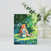 Roodharige meid met een witte kat briefkaart (Staand voorkant)