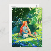 Roodharige meid met een witte kat briefkaart (Voorkant / Achterkant)