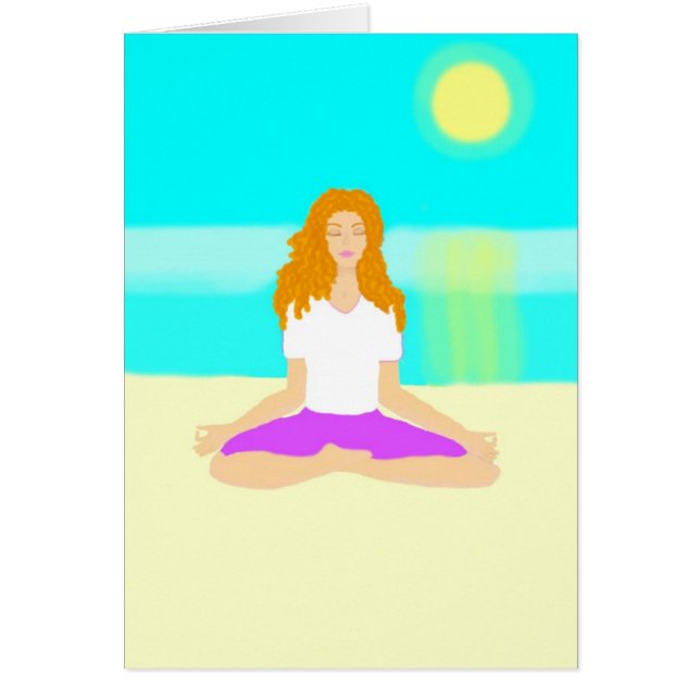 Roodharige meid, yoga, om pose, strand, oceaan, zo (Voorkant)