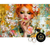 Roodharige met groene nagels en sigarettenontkoppe tissuepapier