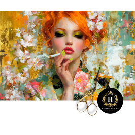 Roodharige met groene nagels en sigarettenontkoppe tissuepapier