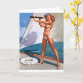 Roodharige met omhoog de Speld van de Kijker Kaart (Gele Bloem)