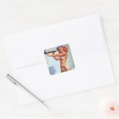 Roodharige met Spyglass Pin Up Vierkante Sticker (Envelop)