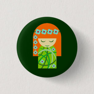 Roodharige Natuur Meisje Draagt Een Bloemenkroon Ronde Button 3,2 Cm