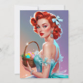 Roodharige Pin-Up Paasmandje Feestdagenkaart (Voorkant)