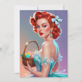 Roodharige Pin-Up Paasmandje Feestdagenkaart