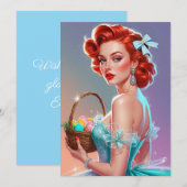 Roodharige Pin-Up Paasmandje Feestdagenkaart (Voorkant / Achterkant)