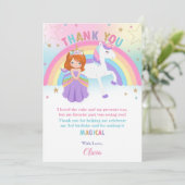 Roodharige prinses en regenboog eenhoorn verjaarda bedankkaart (Staand voorkant)