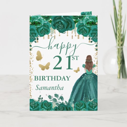 Roodharige Prinses Groene Jurk Verjaardag Kaart (Voorkant)