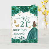 Roodharige Prinses Groene Jurk Verjaardag Kaart (Gele Bloem)