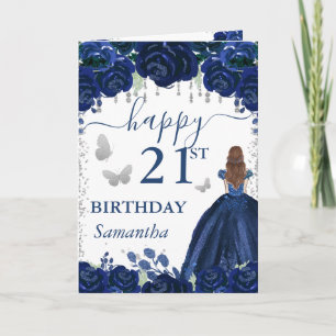 Roodharige Prinses Marineblauwe Jurk Verjaardag Kaart