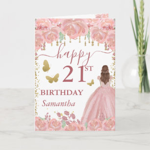 Roodharige Prinses Roze Gouden Jurk Verjaardag Kaart