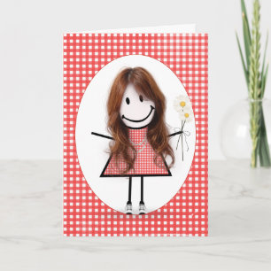 Roodharige verjaardag Stick Figure Meisje Op Gingh Kaart