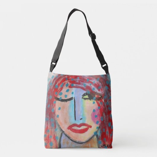 Roodharige Vrouw Abstracte Kunst Crossbody Tas (Achterkant)