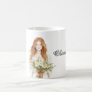 Roodharige Vrouw Bloemen van Madeliefjes Koffiemok