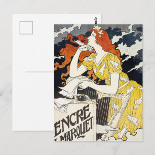 Roodharige vrouw gele jurk klassieke art nouveau briefkaart