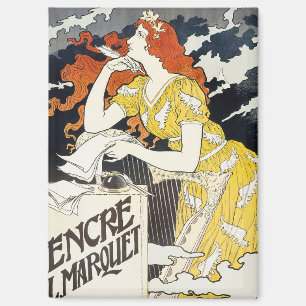 Roodharige vrouw gele jurk klassieke art nouveau magneet