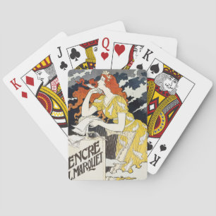 Roodharige vrouw Gele jurk Klassieke Art Nouveau Pokerkaarten