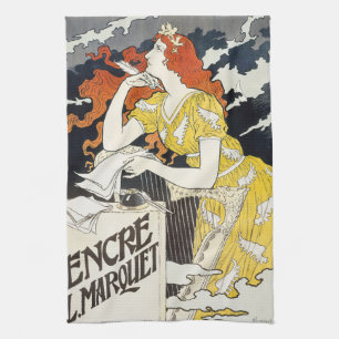 Roodharige vrouw Gele jurk Klassieke Art Nouveau Theedoek