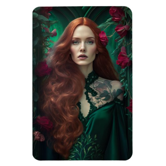 Roodharige vrouw in Emerald Green Dress. Magneet (Verticaal)